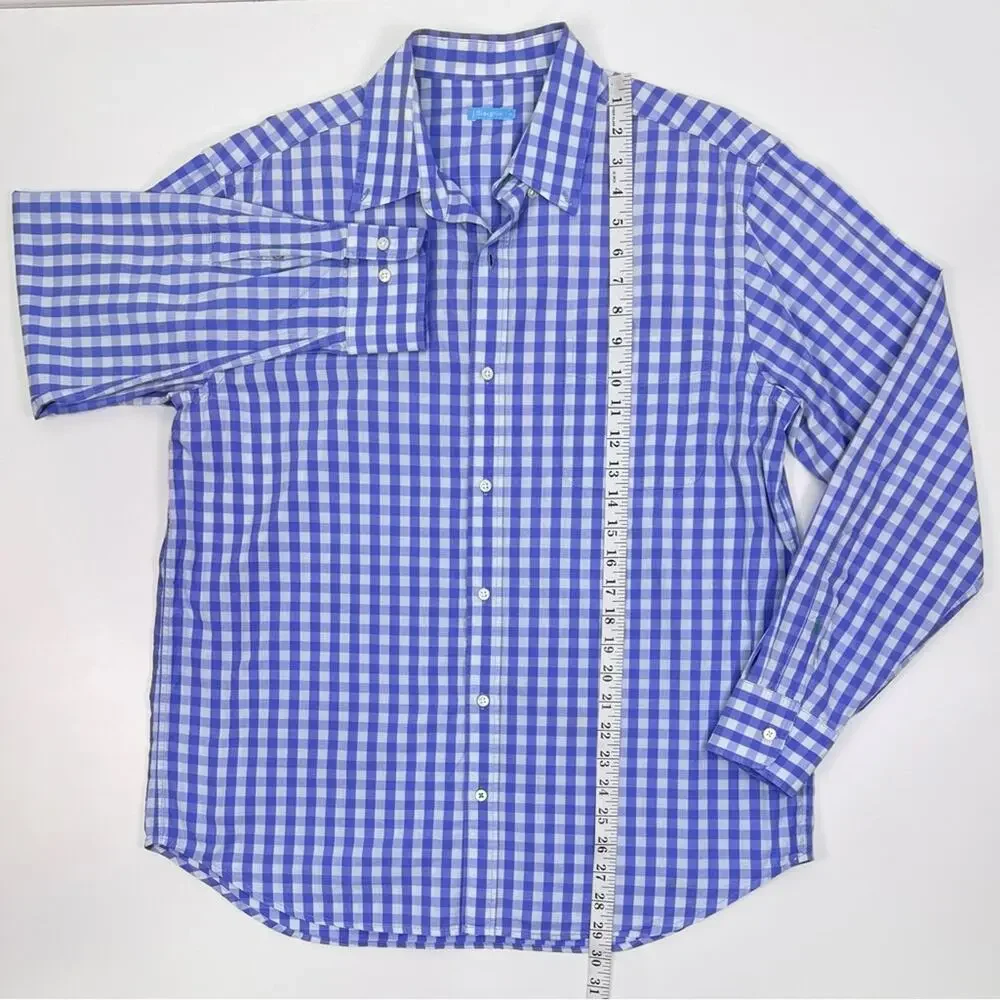 J.McLaughlin Blue White Gingham Check Button Down Dress Shirt Men’s Size Medium - Picture 7 of 8